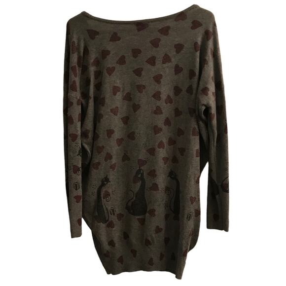 DJ & Juju Black Cat & Red Heart Pullover Tunic Sweater Size XL - Picture 8 of 8